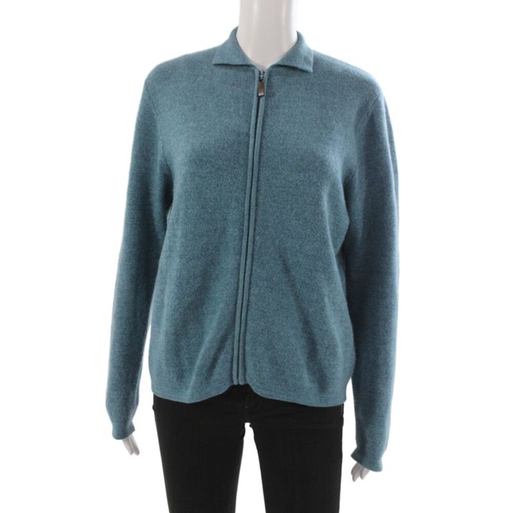 Forte Cashmere Womens Full Zip Cashmere Collared Longsleeve Sweater Blue Size S